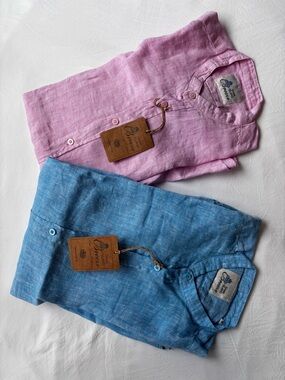 Two Greek Linen Shirts - Pink & Blue